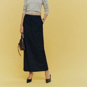 Reformation Navy Stripe Mid Rise Maxi Skirt NWT